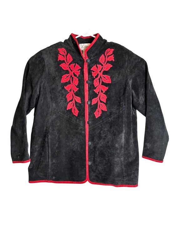 Linea by Louis Dell'Olio Jackets & Blazers - Linea by Louis DellOlio Womens Embroidered Suede Leather Jacket 1X Black Red